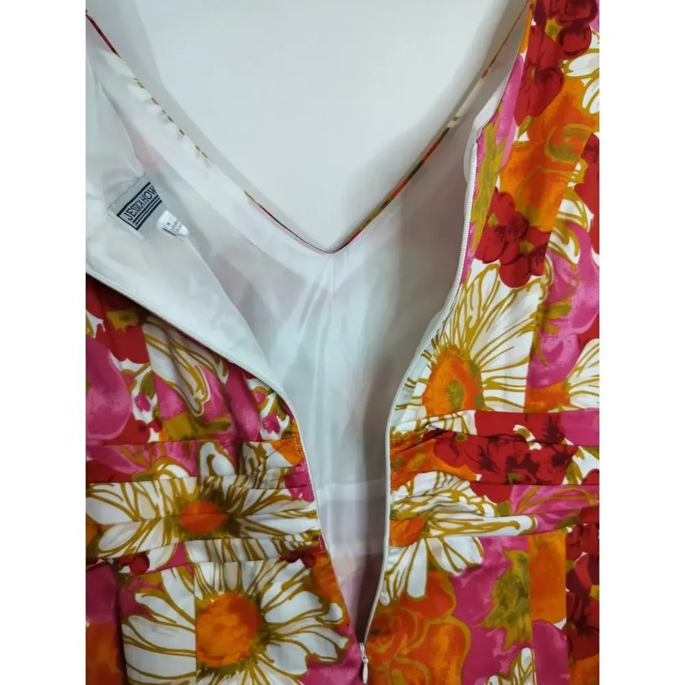 3526) Jessica Howard Sleeveless Fit & Flare Pink Orange Cotton Sundress Size 14